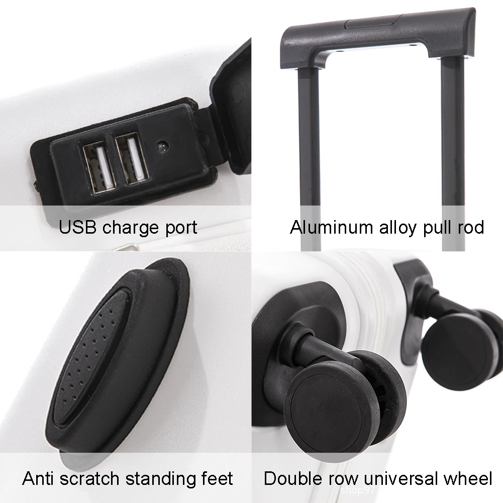 20 Inch Trolley Suitcase Large Capacity Front Opening Boarding Box Secure Password Lock Expandable Hardside Luggage for Airplane