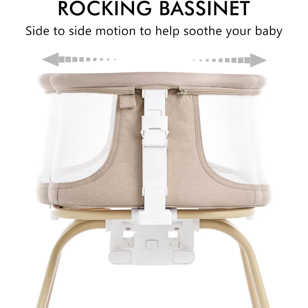 3 in 1 Baby Bassinet, Rocking Bassinets Bedside Sleeper with Calming Motion, Portable Nest for Newborn Infant, Breathable Mesh