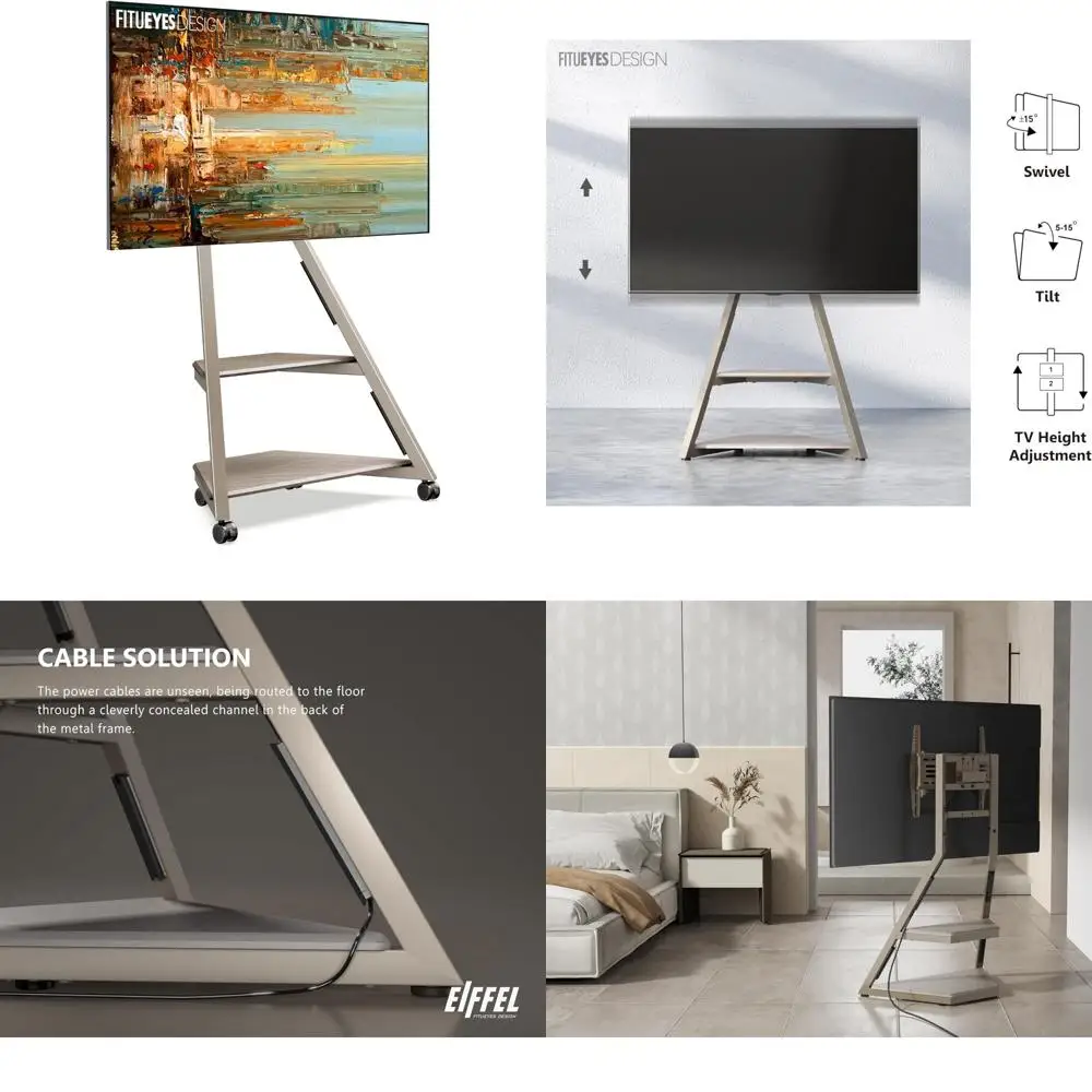 

Compact Rolling TV Stand for 32-65 Inch TVs, Ideal for Small Spaces and Curved Screen Displays