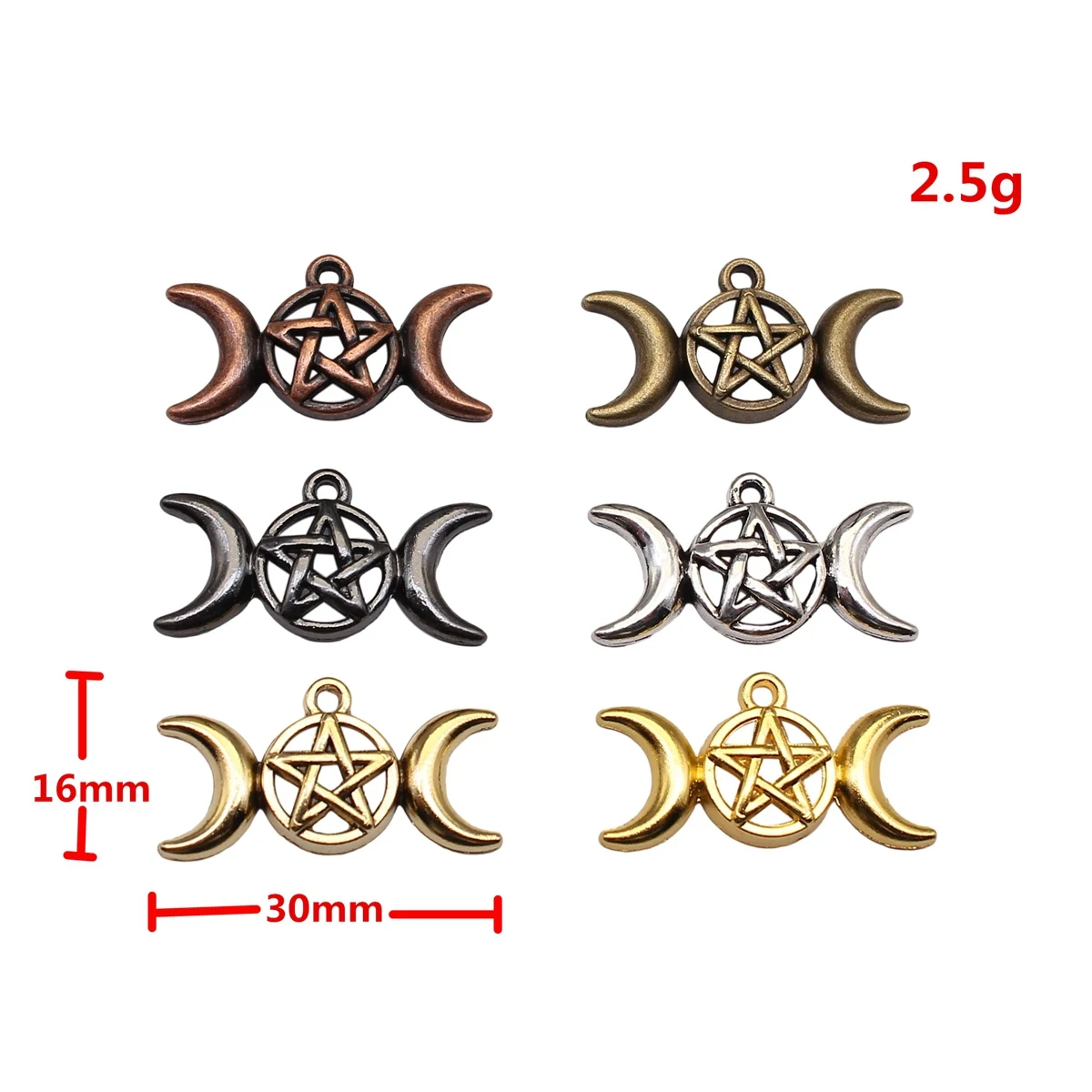 WYSIWYG 5pcs 6 Colors 30x16mm Crescent Moon Goddess Star Charms Pendant For Jewelry Making Witch Star Moon Charms