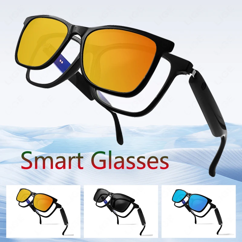 

Hot GS05 Smart Glasses For Men 2 in 1 UV Protection Portable Polarized Anti-blue light Black Frame White Lenses Music Sunglasses