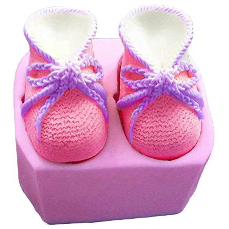 1 PCS Baby Bootie Silicone Fondant Mold Knitted Baby Shoes Cake Decorating Tools Pink