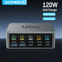 120W Desktop Fast Charging Station PD 30W USB Type C 5-Port Digital Display GaN Charger for iPhone Samsung Xiaomi Phone Tablets