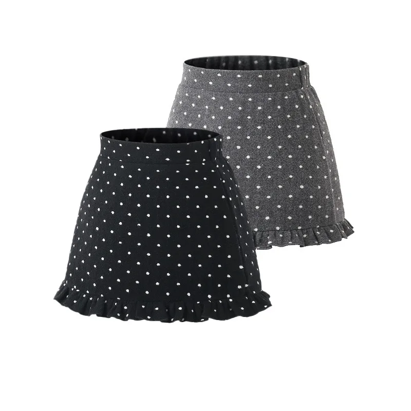 Tween Girls Mini Skirt Tweed Built-in Shorts Skorts A Line Girls Skirt Polka Dot Kids Clothes Elegant Preppy School Fall Winter