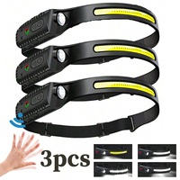 USB Rechargeable Fishing LED Headlamp with Sensors and Built-in Battery Super Bright Camping Light Using XPE+COB Lamp Beads