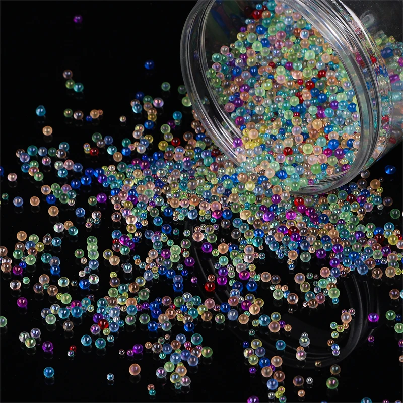 30g Non-Hole Glass Seed Beads Nail Art Stones Magic Rainbow Bubble Beads for DIY UV Resin Epoxy Mold Fillings Craft Making