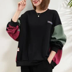 Women Vintage Contrast Color Patchwork Oversize Streetwear Sweatshirt Y2K Casual Round Neck Long Sleeve Pullover Tops Sudaderas