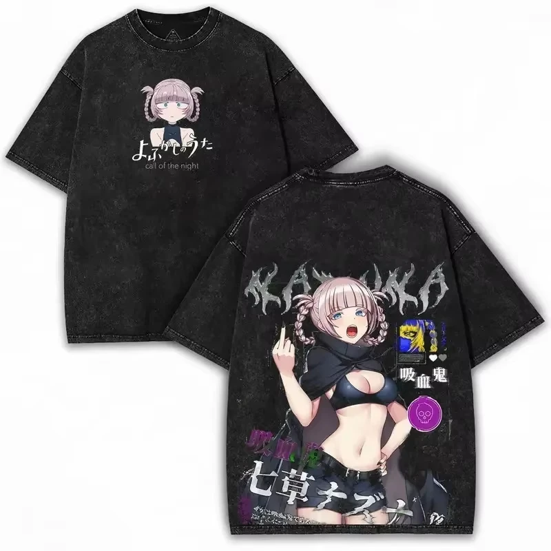 Hot Sale Call of The Night Washed T-shirt Oversized Unisex Couples Streetwear Trendy Y2k Short Sleeves Classic high quality soft