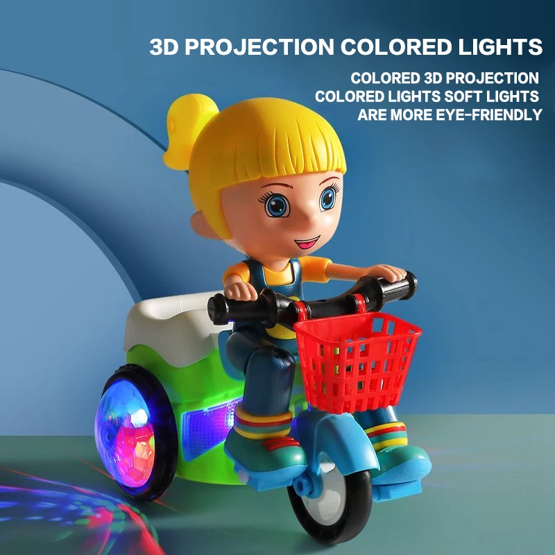 Triciclos de juguete eléctrico de cabeza grande para niñas, coche giratorio acrobático, regalo de vacaciones para niños, juguete para montar genial