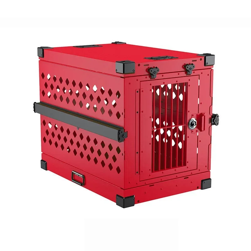 

Easy-to-carry Durable Large Rectangular Lattice-patterned Metal Dog Cage Heavy-duty Aluminum Foldable Portable Crate for Cars