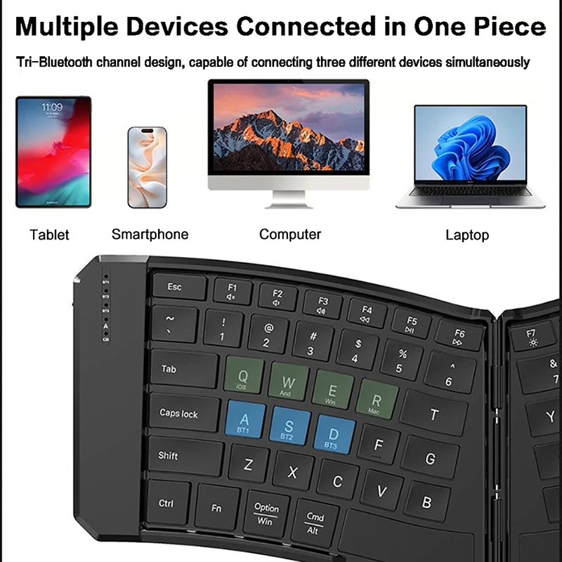 Ergonomic Foldable Bluetooth Wireless Split Keyboard Rechargeable Portable Wireless Keyboard for PC/Tablet/Laptop/SmartPhone