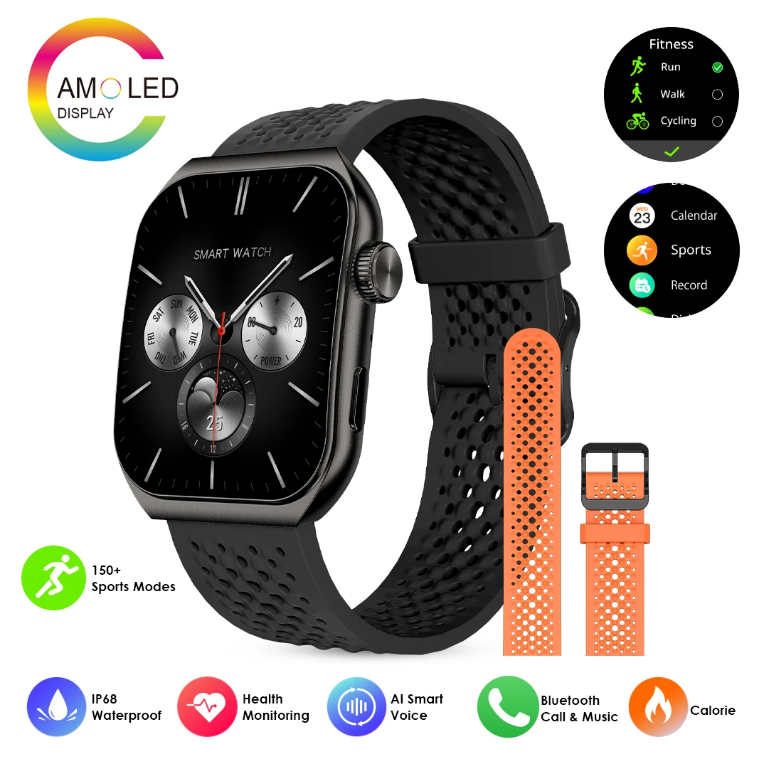 

Pinteek Smart Watch BT Answer/Make Call,1.96 Amoled screen,health monitoring,150+sport modes/fitness watch for Android and IOS.