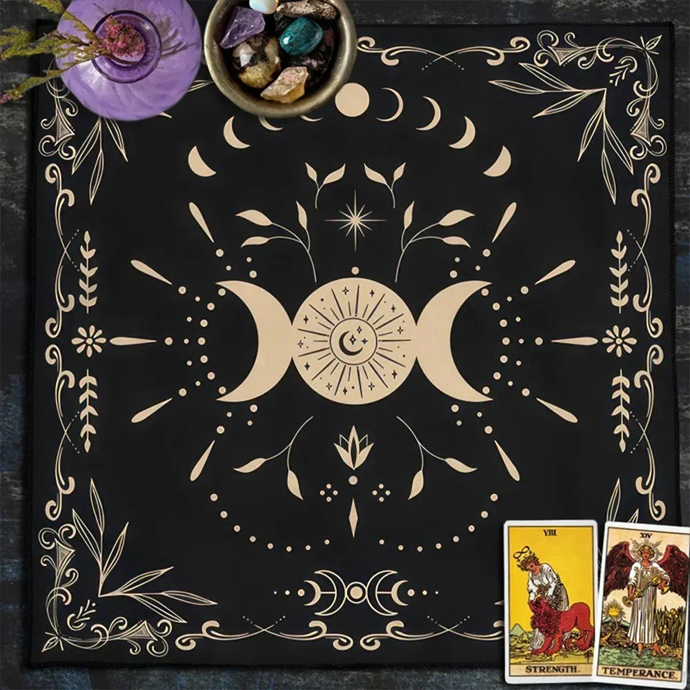 Tarot Tablecloth Moon Phase Divination Altar Cloth Triple Moon Altar Decor Tarot Cloth For Spread Tarot Reading Cloth Game Pad