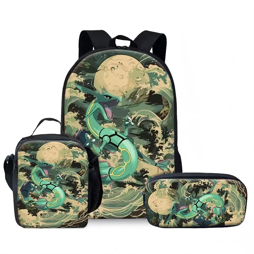 Kids Bag,Pokémon,Mega Evolution Pokémon 3pcs Backpack Set Cute Mega Pokemon 3D Print Breathable Large Capacity Travel Luggage