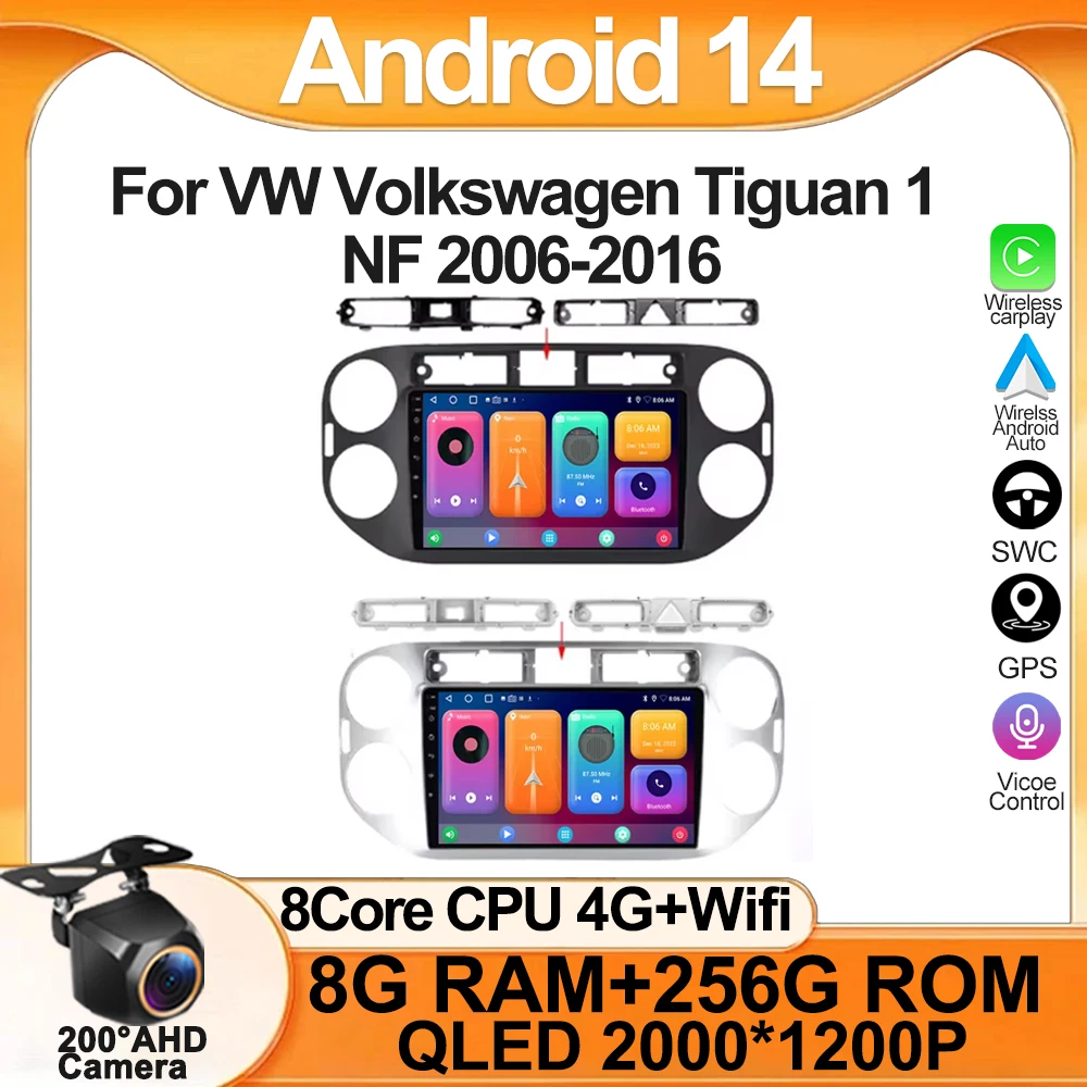 

Car Android 14 For VW Volkswagen Tiguan 1 NF 2006-2016 Carplay Stereo Radio Navigation Player Auto Multimedia Monitor Head Unit