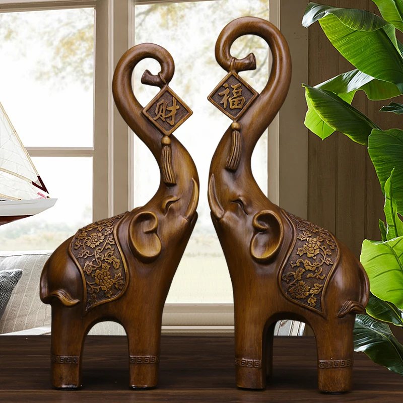 

Fortune Bring Elephant Decoration a Pair of Living Room TV Cabinet Wine Creative New Chinese Style Home