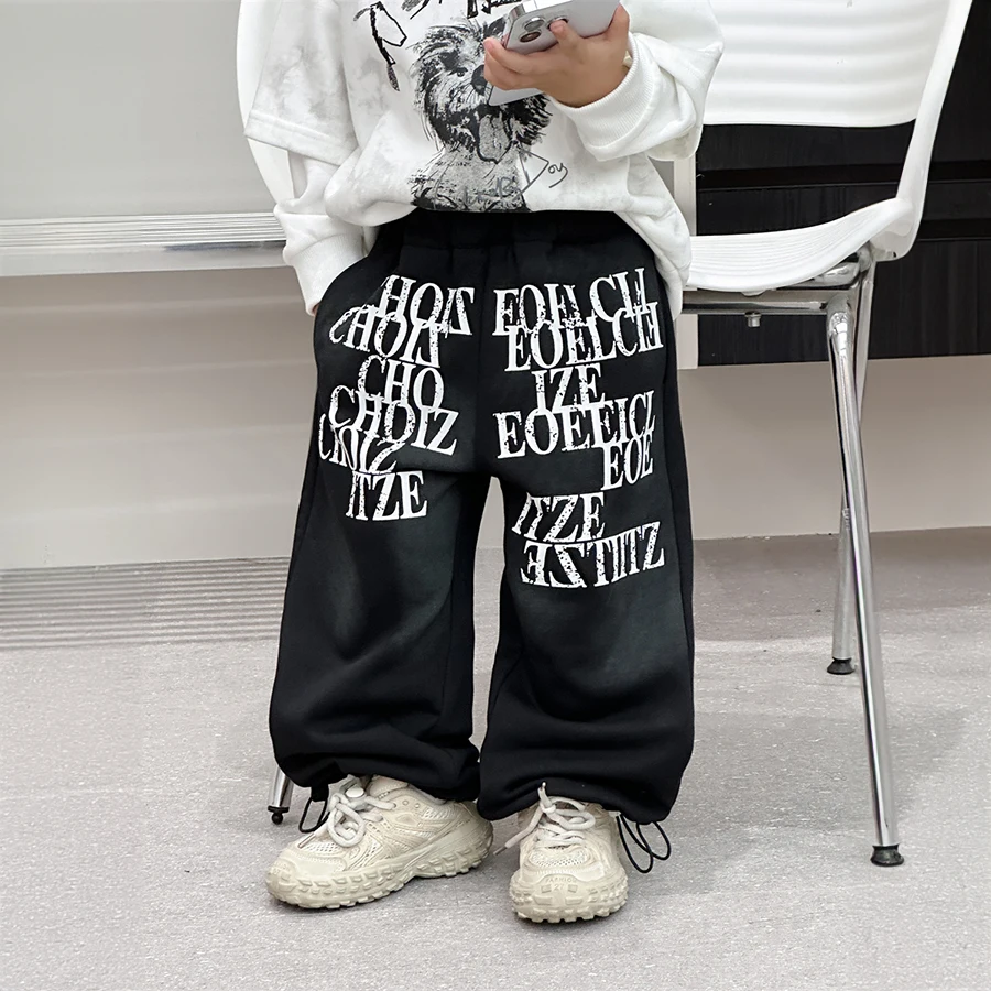 Baby autumn pants boys autumn version of Korean children\'s clothing 2024 new children\'s printed knitting pants trend