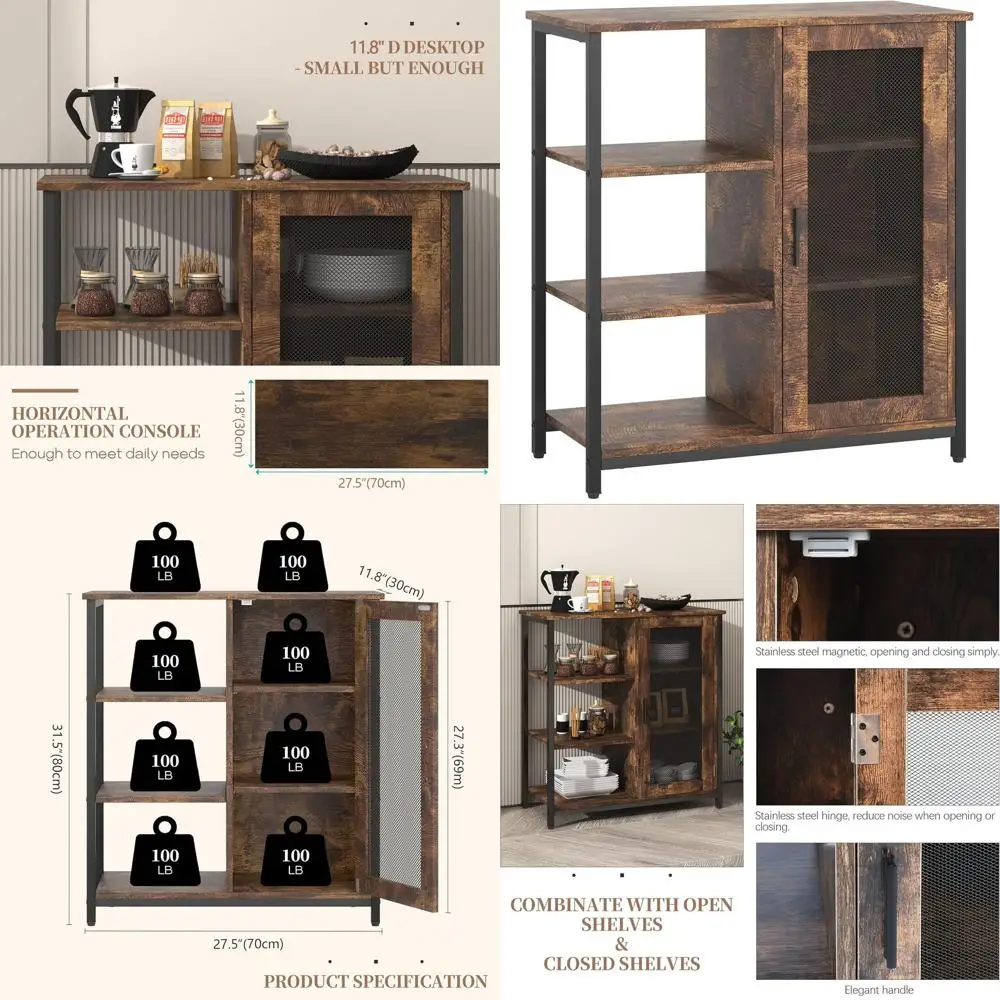 

Compact Storage Coffee Bar Cabinet, 27.5 Mini Kitchen Bar Table, Corner Tea Bar Cabinet, Dining Room Buffet Sideboard, Brown Far