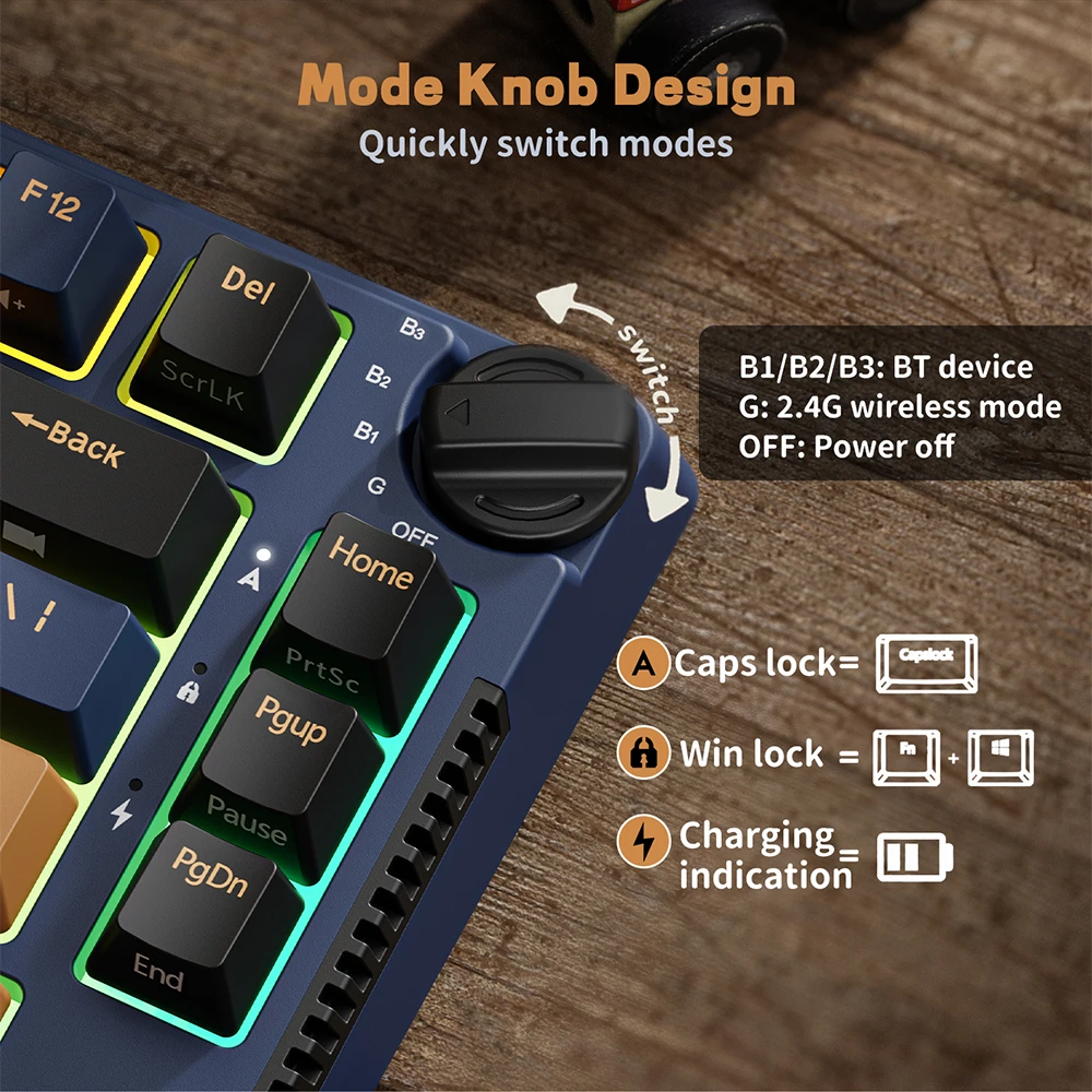 Royal Kludge – clavier mécanique de jeu à 81 touches, RK Kludge H81, Structure à joint, rétro-éclairage rvb, Tri-mode 2.4G, Bluetooth sans fil