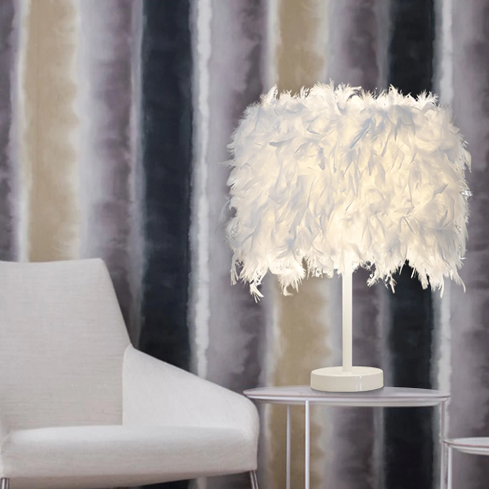 Modern Feather Table Lamp Desk Light Feather Lampshade LED Wedding Decor Lights Home Bedside Reading Sitting Room Tafel Lampen