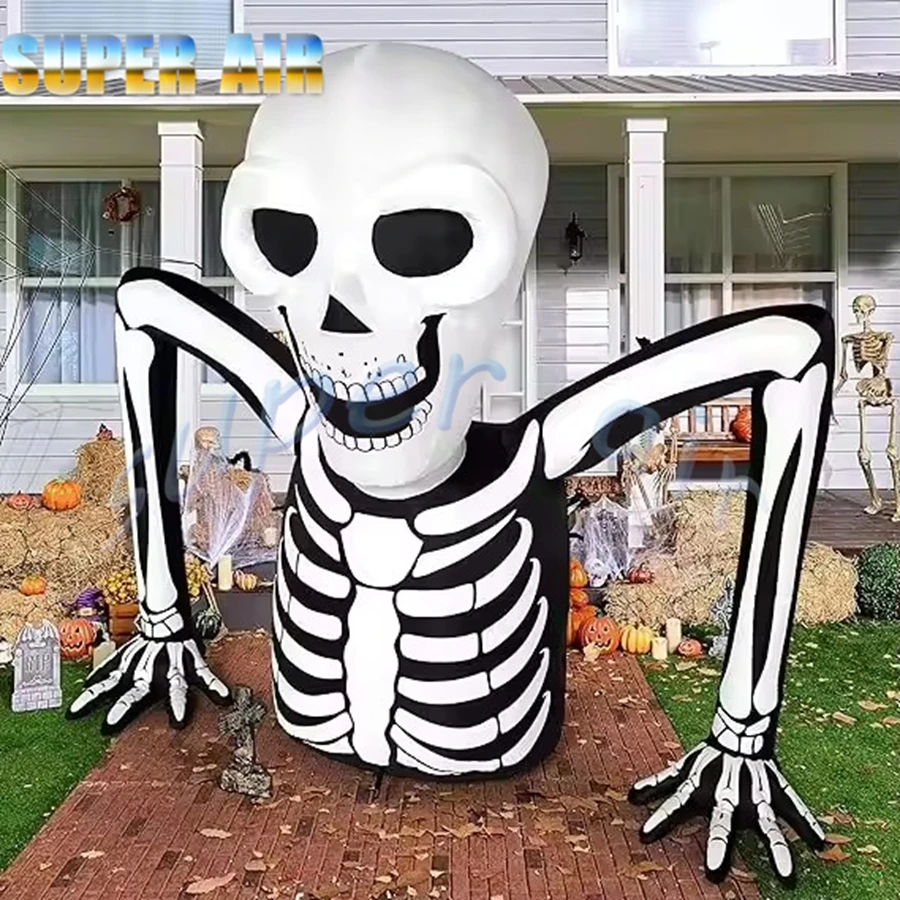 Décoration de célébration d'Halloween, squelette gonflable de 5,5 pieds de long, brise-sol gonflable LED pour fête dans le jardin