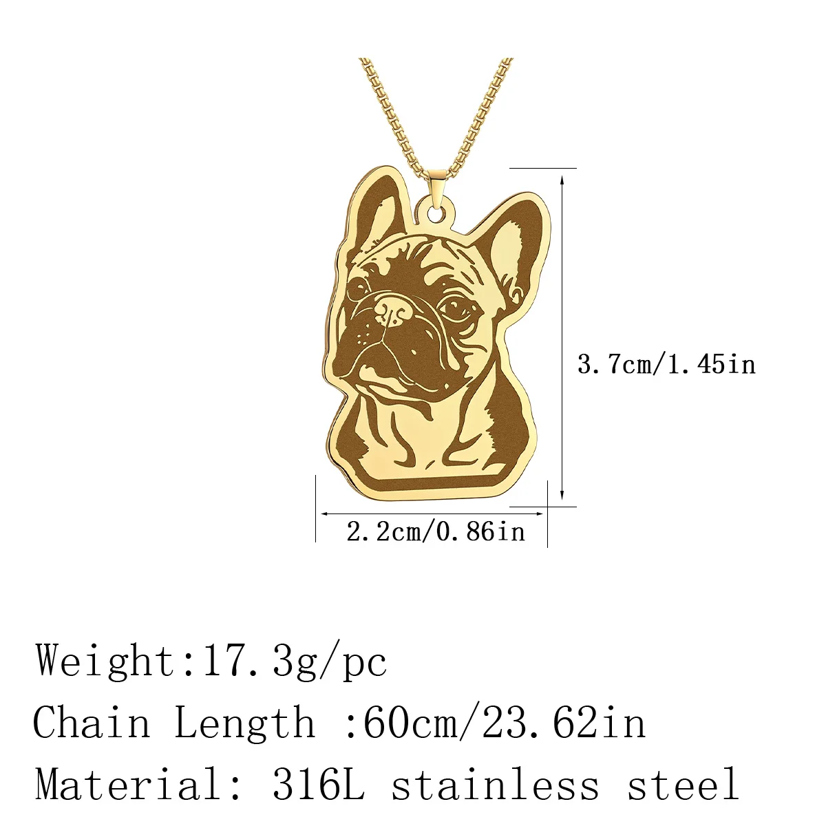 Chandler French Bulldog Stainless Steel Cartoon Necklace Pendant Unique Jewelry Animal Charm Birthday Party Chain Choker