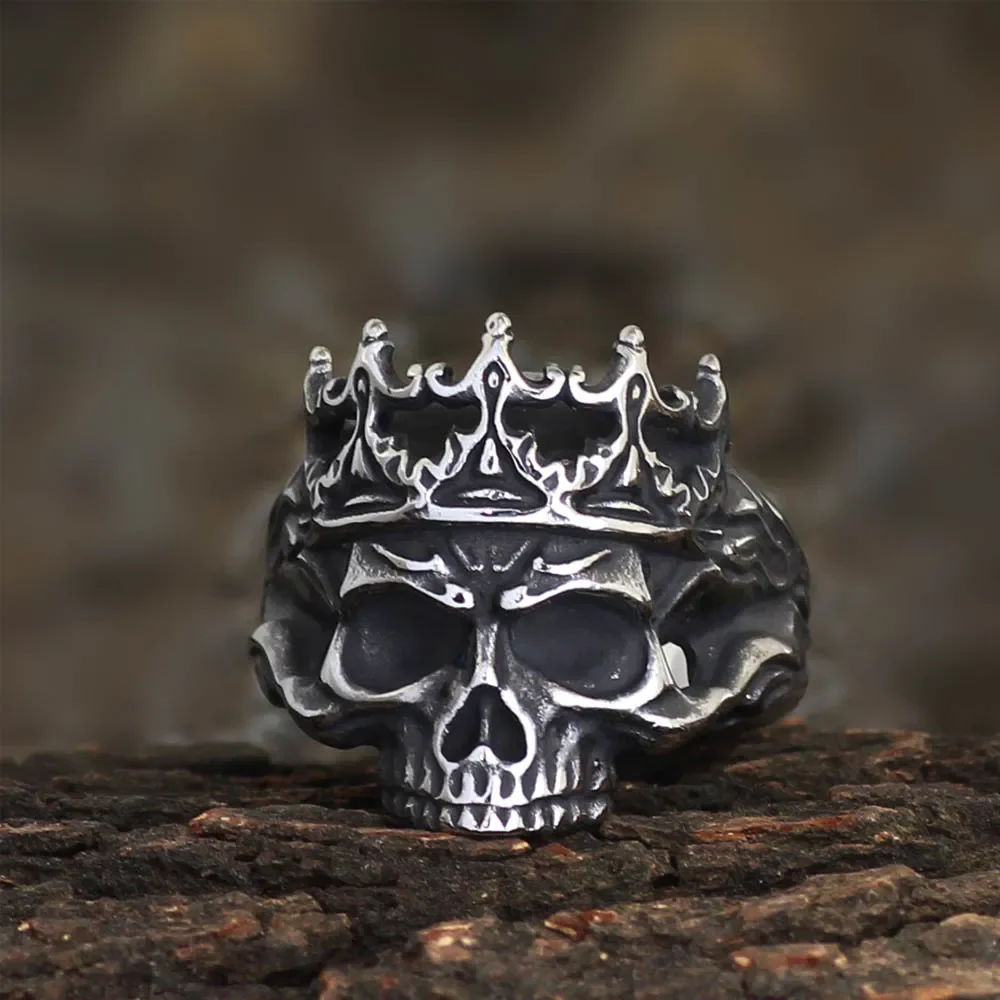 

316L Stainless Steel Gothic Skull Rings for Men Fashion Biker Punk Hip Hop Skull Crown Ring Jewelry Gift Halloween Wholesale