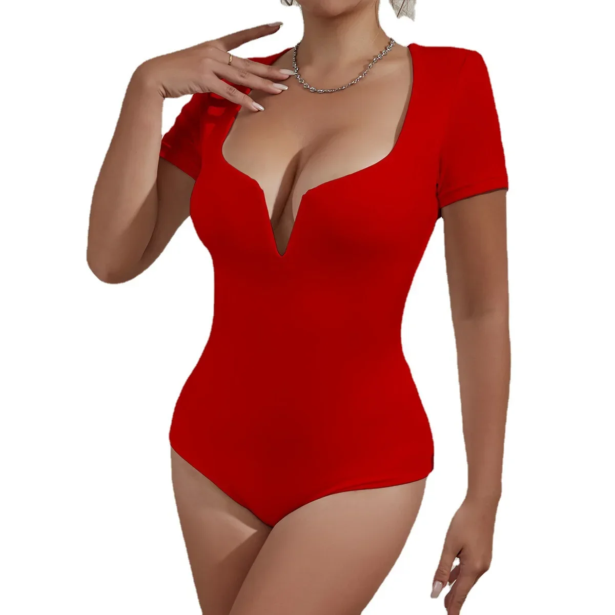 2025 Deep V-neck Short-sleeved Sexy Jumpsuit Rompers&Playsuits Jump Suit Plus Size 3XS-3XL