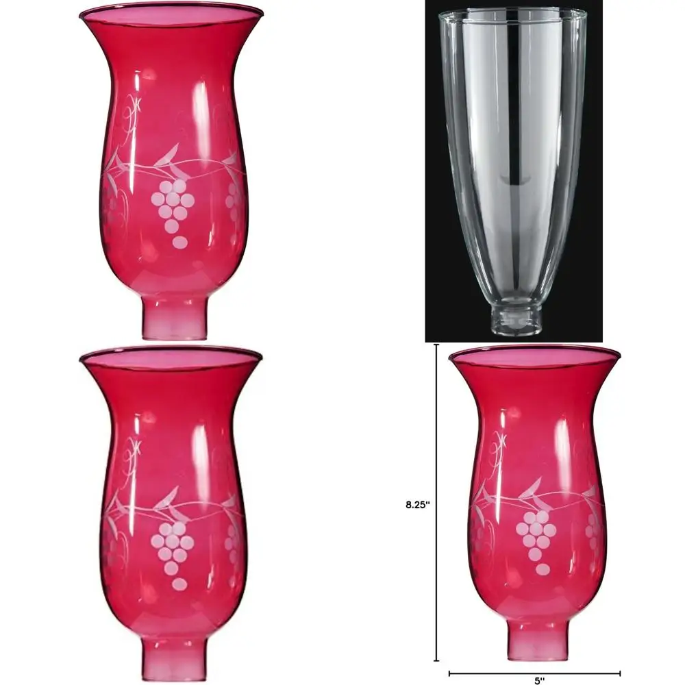 

Medium 1 5/8 Fitter Size 8 1/4 Inch Tall Cranberry Grapes Design Hurricane Lamp Shade