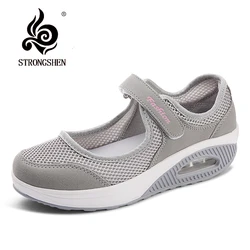 Strongshen mulheres sapatos de plataforma plana moda verão mulher malha respirável sapatos casuais mocassim zapatos mujer senhoras sapatos de barco