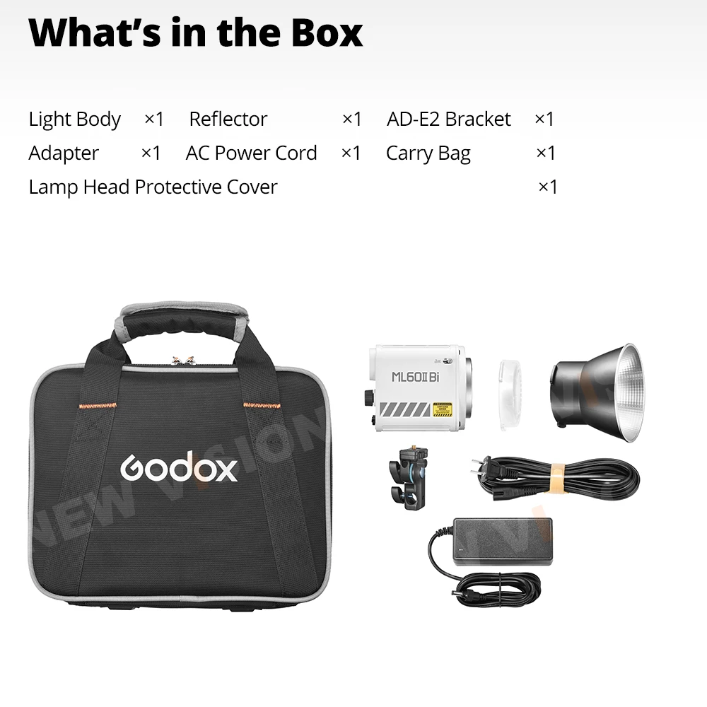 Godox ML60II BI 2800K -6500K LED-videolamp Stille modus Draagbare helderheidsaanpassing Ondersteuning Li-ion Outdoor LED Verbeterde lamp