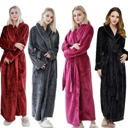 Men Winter Plus Size Long Flannel Bathrobe Warm Coral Fleece Kimono Bath Robe Night Cozy Sleepwear Women Jacquard Dressing Gown