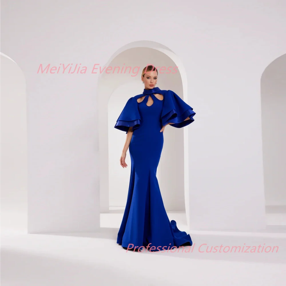 Meiyijia Evening Dresses Mermaid Satin Pleat Floor-Length High-Neck Sleeveless Exquisite  Morden Style السعود For Woman 2024