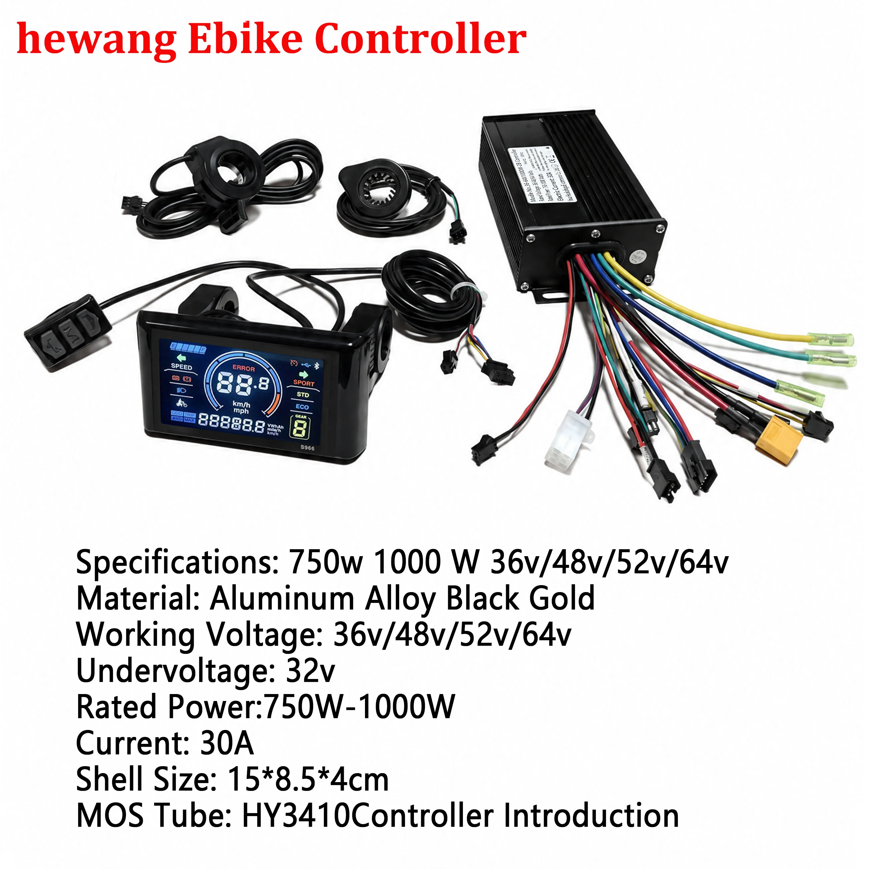 30A 750W-1000W 36V 48V 52V 60V 64V Sine Wave Controller with S966 Color LCD Display PAS Throttle Set for UART No.2 Electric-bike