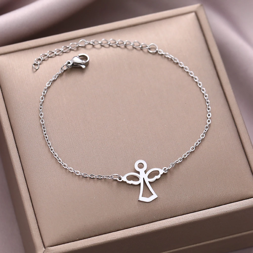 Stainless Steel Bracelets Elegant Cute Cartoon Angel Pendants Girls Trendy Fine Kpop Bracelet For Women Jewelry Wholesale Gifts