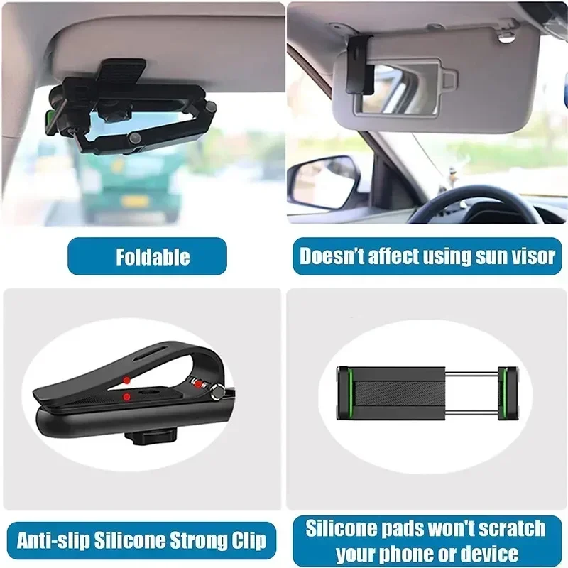 Sun Visor Phone Holder for Car Multifunctional 360° Rotating Sun Visor Cell Phone Holder with IPhone/Samsung/Android