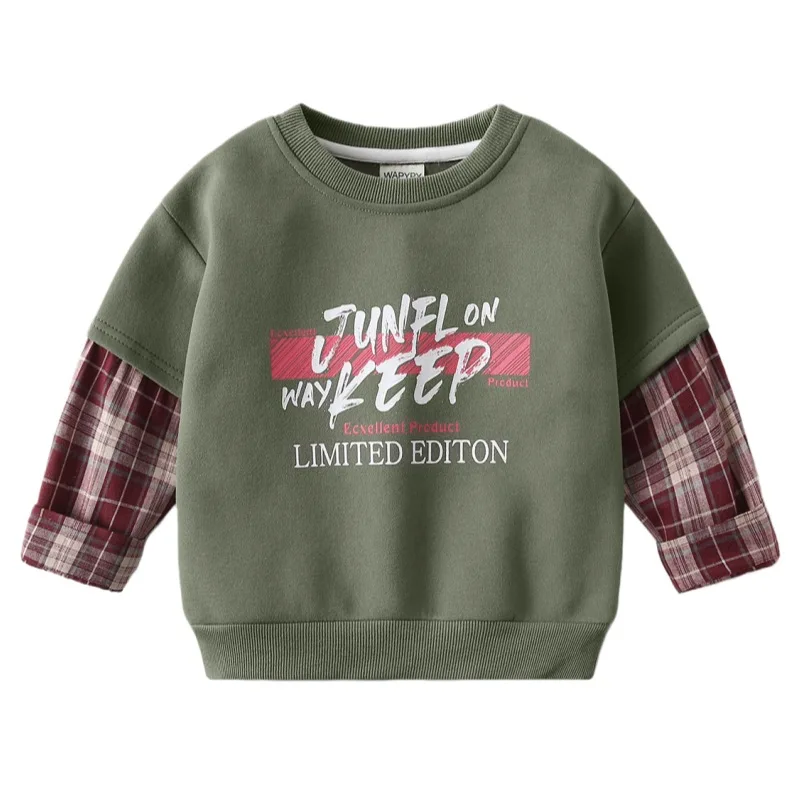 

Новая толстовка для мальчиков HoneyCherry: стильный многослойный дизайн с эффектом двухслойности, детский топ для весны и осени