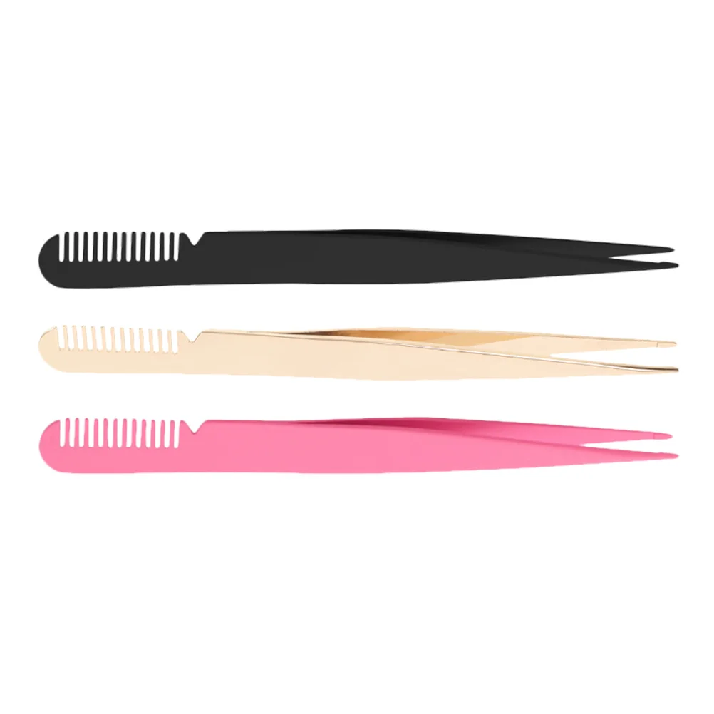 3Pcs Eyelash Tweezers Lash Clamp Durable Stainless Steel Precision Eye Lash Applicator Tool for False Eyelashes Portable Set
