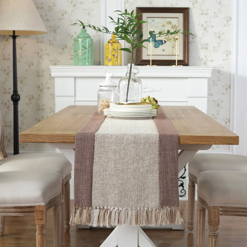 

Double Tassel Table Runner Cotton Fabric for Parties and Home Decor Beige Size 2 Romantic Warm Atmosphere Creator