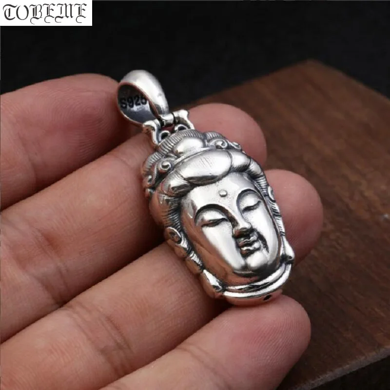 100% 925 Silver Tibetan Kuanyin Buddha Statue Pendant Real Silver Buddhist Avalokitesvara Bodhisattva Pendant Good Luck Amulet