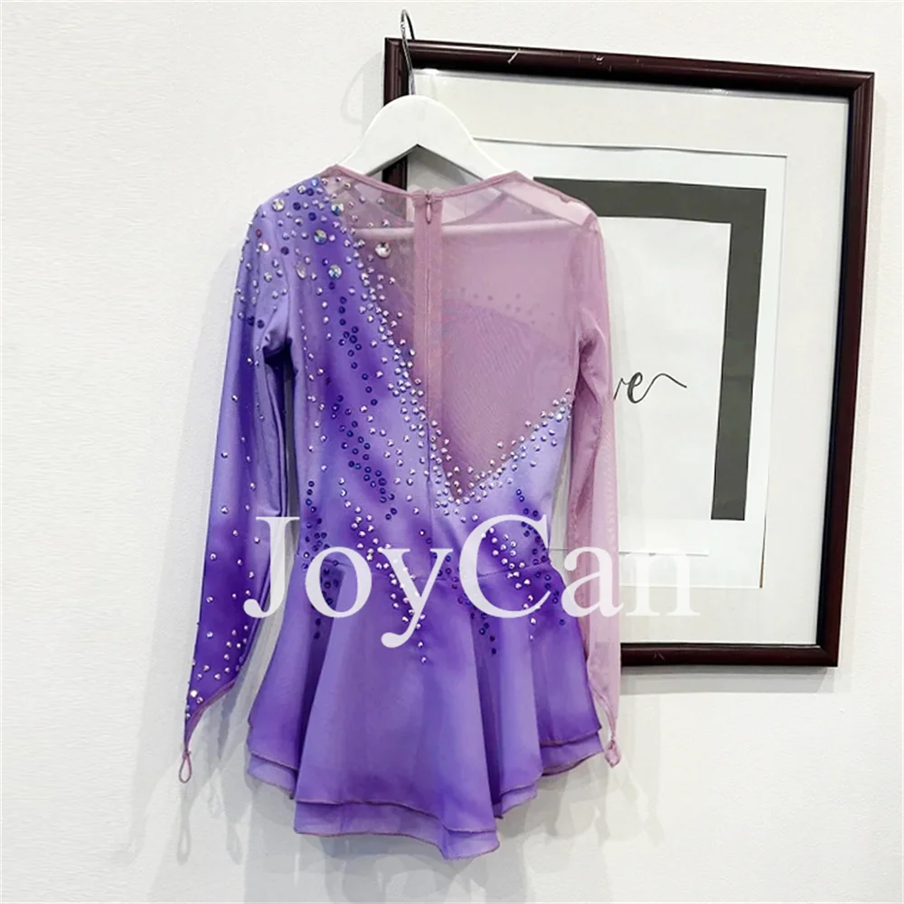 JoyCan Ice Figure  Skating  Dress Girls Purple Spandex Stretchy Mesh Competition Dance Wear Customized