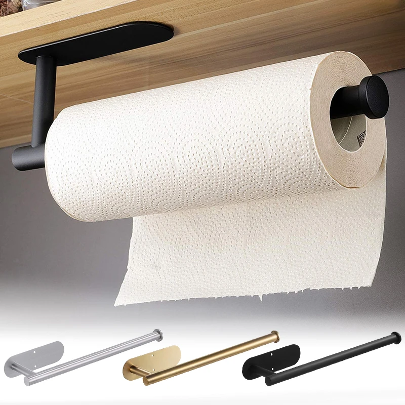 Soporte de acero inoxidable para toallas de papel, soporte de papel higiénico sin agujeros, accesorios de baño, toallero de cocina, colgador de pañuelos, rollo