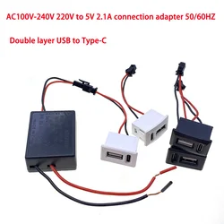 13pcs USB Female Base Type-C Double-Layer Socket USB A Female Lamp Charging Socket Power Socket with Cable Connector