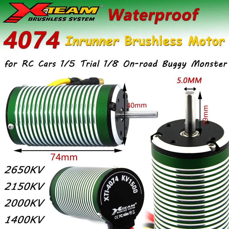 

X-Team Waterproof 4074 2650/2150/2000/1400KV Brushless Motor for 1/5 1/8 RC Car Trial Truck Buggy On-road Buggy Monster Parts