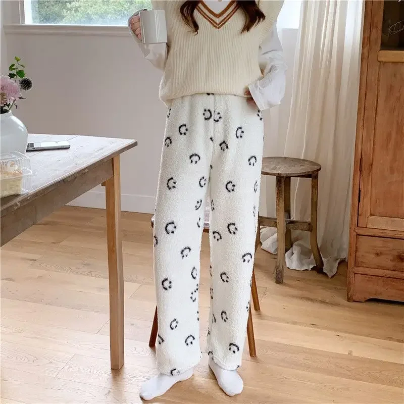 Pantalon de pyjama chaud épaissi pour femme, impression de motif d'étoile, longue peluche, pantalon de couchage décontracté FjStudent, automne et hiver 2025