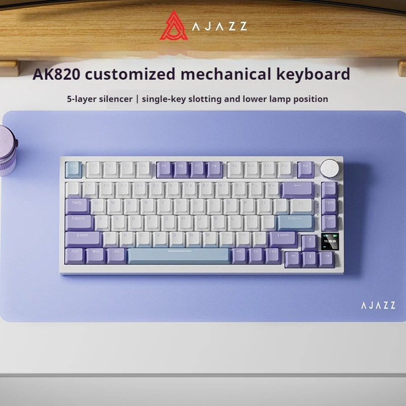 Ajazz Ak820pro Mechanical Keyboard Wireless Bluetooth Three Mode Long Life Customized 75 Hot Plug Game Side Carved Laptop