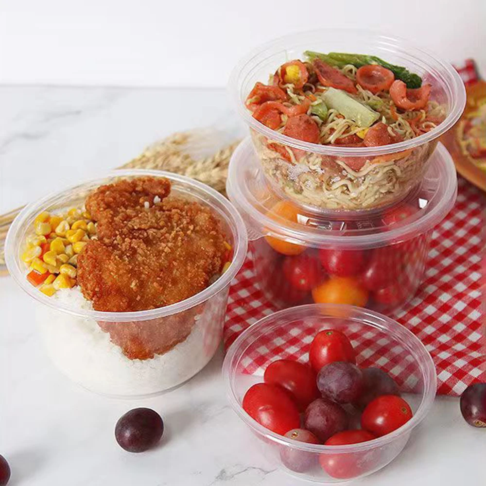 

100PCS Disposable Plastic Takeaway Packaging Bowls, Transparent Round Small Bowls, Family Gathering Bowls, Meal Boxes