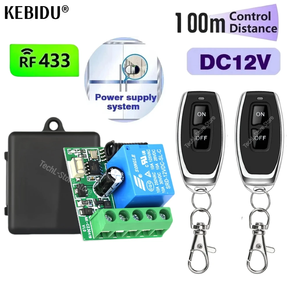 KEBIDU DC 12V 433Mhz RF Wireless Remote Control Switch Relay 1CH 10A Receiver Module For LED Light Door Electromagnetic Lock DIY