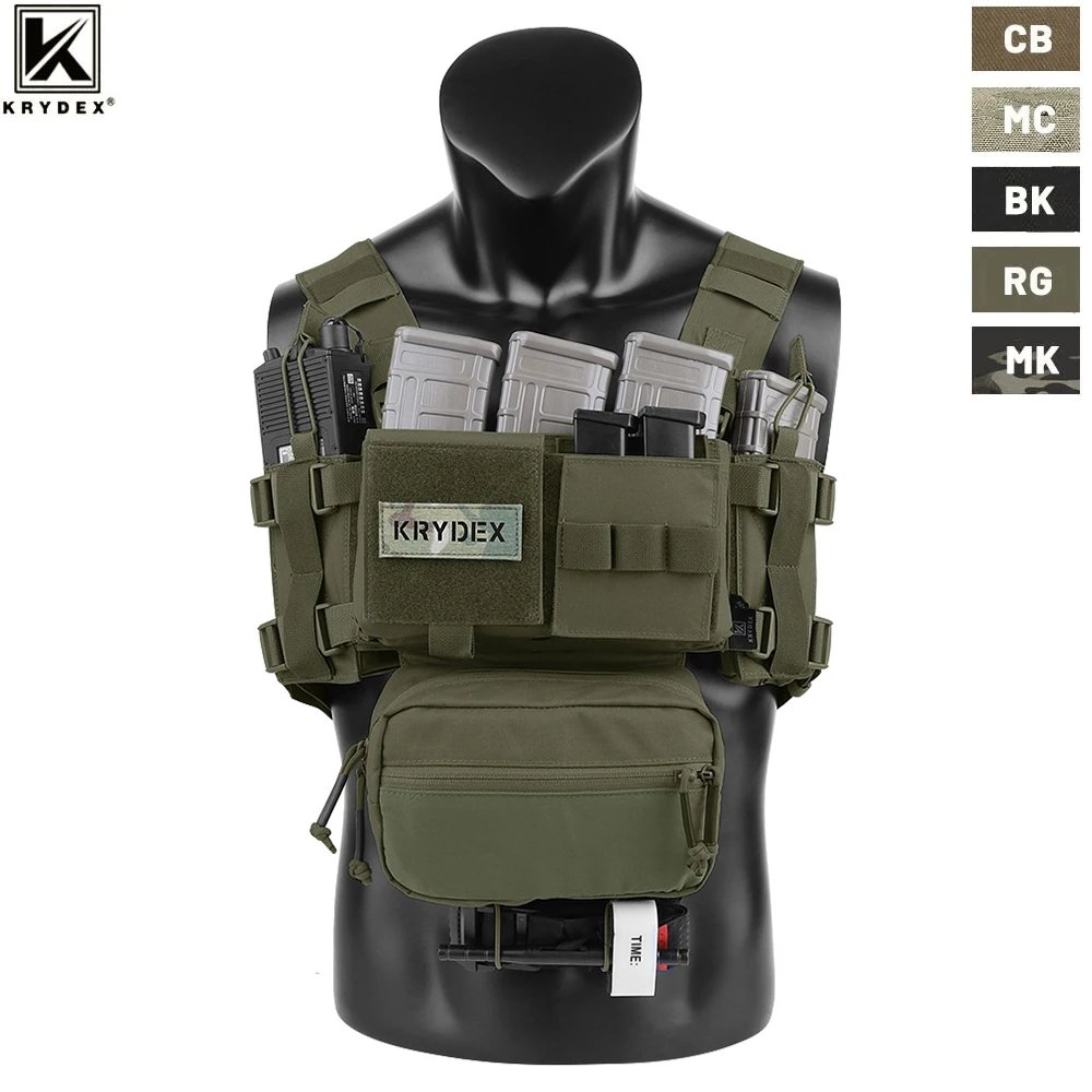 KRYDEX MK3 Tactical Chest Rig Mini Spiritus Airsoft Hunting Vest with 5.56mm Magazine Pouch SACK Pouch H Harness Ranger Green