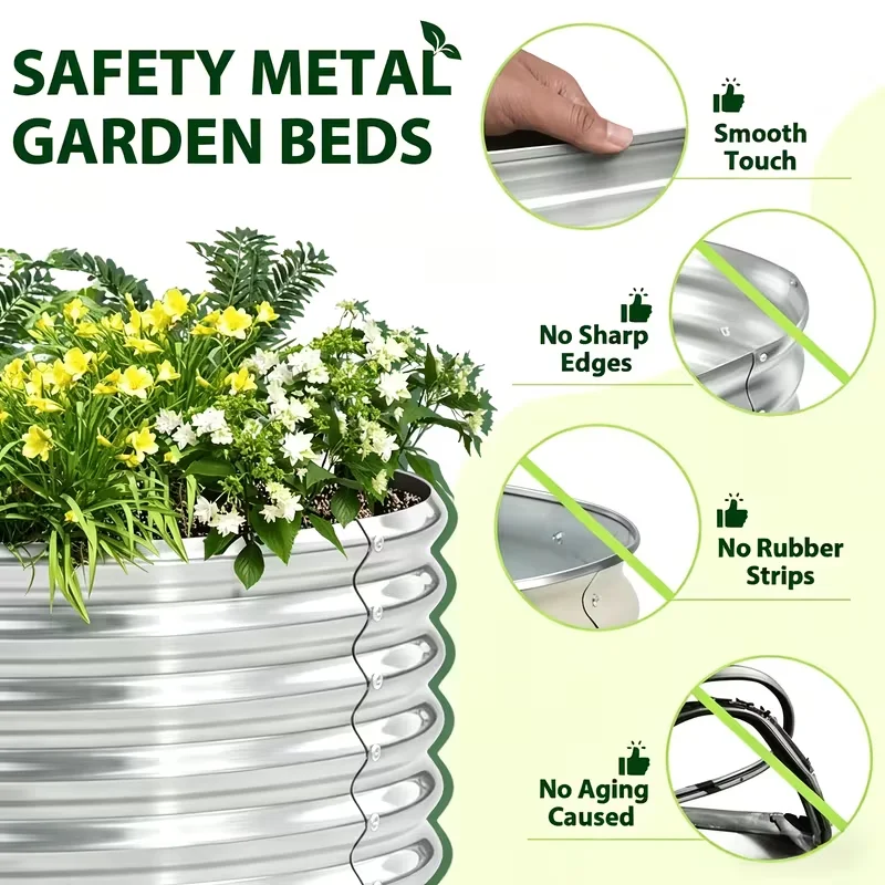 2Pcs Thickened Galvanized Oval Large-Capacity Raised Garden Planter Bed, Multi-Purpose Outdoor Metal Planting Box, Rust Resistant, for Herbs, Vegetables & Fruits view 5